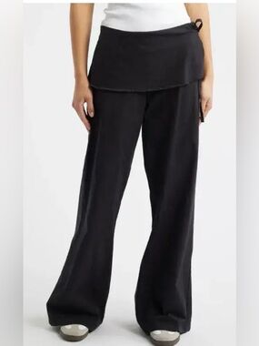 BDG Urban Outfitters XL Black Linen Cotton Foldover Wide Leg Pants